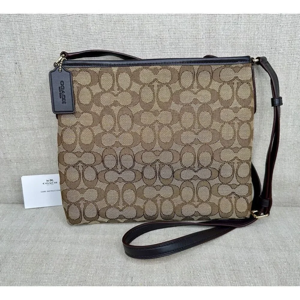 COACH Signature Shoulder Crossbody Bag F29960 Canvas Leather Beige & Dark Brown